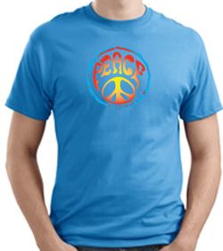 PSYCHEDELIC PEACE Sign Symbol Adult T-shirt - Aquatic Blue