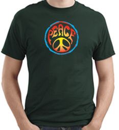 PSYCHEDELIC PEACE Sign Symbol Adult T-shirt - Dark Green