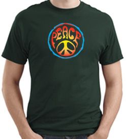 PSYCHEDELIC PEACE Sign Symbol Adult T-shirt - Dark Green