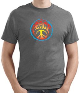 PSYCHEDELIC PEACE Sign Symbol Adult T-shirt - Heather Grey