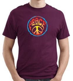 PSYCHEDELIC PEACE Sign Symbol Adult T-shirt - Maroon