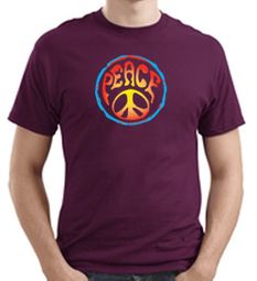 PSYCHEDELIC PEACE Sign Symbol Adult T-shirt - Maroon