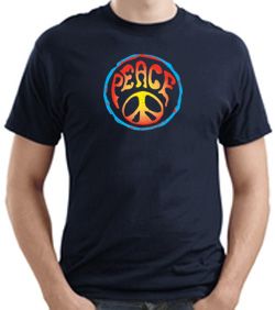 PSYCHEDELIC PEACE Sign Symbol Adult T-shirt - Navy Blue