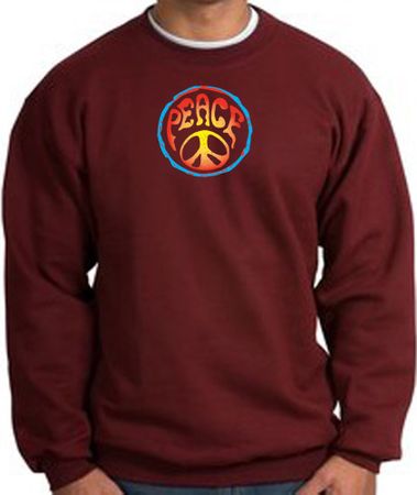 PSYCHEDELIC PEACE World Peace Sign Symbol Adult Sweatshirt - Maroon