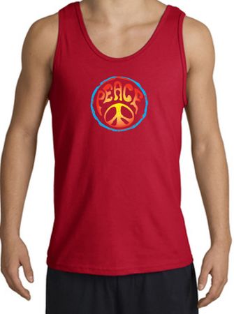 PSYCHEDELIC PEACE World Peace Sign Symbol Adult Tanktop - Red