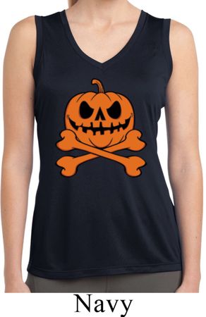 Pumpkin Skeleton Ladies Sleeveless Moisture Wicking Shirt