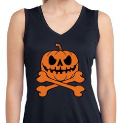 Pumpkin Skeleton Ladies Sleeveless Moisture Wicking Shirt Pumpkin Skeleton Ladies Sleeveless Moisture Wicking Shirt