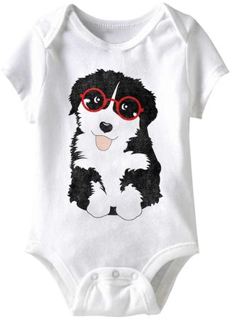 Puppy Glasses Funny Baby Romper White Infant Babies Creeper