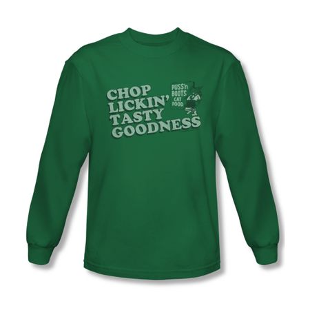 Puss N Boots Shirt Tasty Long Sleeve Kelly Green Tee T-Shirt
