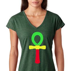 Rasta Ankh Ladies Tri Blend V-Neck Shirt