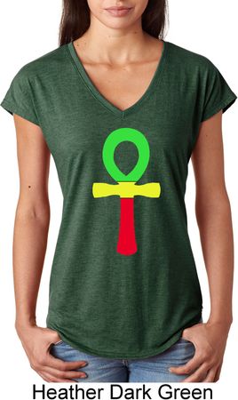 Rasta Ankh Ladies Tri Blend V-Neck Shirt