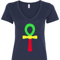Rasta Ankh Ladies V-Neck Shirt