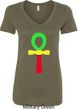 Rasta Ankh Ladies V-Neck Shirt