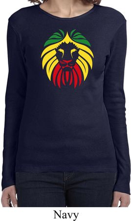 Rasta Lion Head Ladies Long Sleeve Shirt