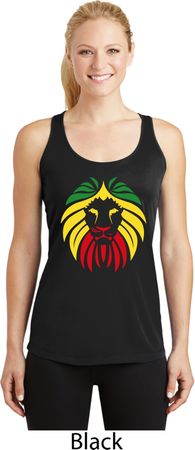 Rasta Lion Head Ladies Moisture Wicking Racerback Tank Top