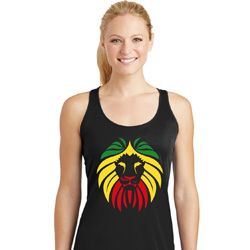 Rasta Lion Head Ladies Moisture Wicking Racerback Tank Top Rasta Lion Head Ladies Moisture Wicking Racerback Tank Top
