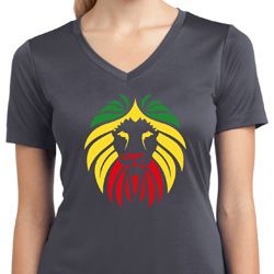 Rasta Lion Head Ladies Moisture Wicking V-neck Shirt Rasta Lion Head Ladies Moisture Wicking V-neck Shirt