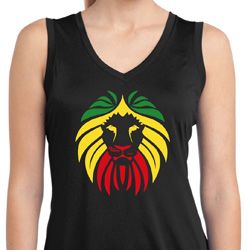 Rasta Lion Head Ladies Sleeveless Moisture Wicking Shirt Rasta Lion Head Ladies Sleeveless Moisture Wicking Shirt