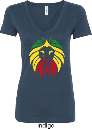 Rasta Lion Head Ladies V-Neck Shirt