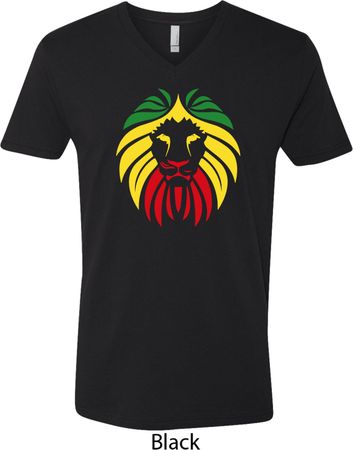 Rasta Lion Head Mens V-Neck Shirt