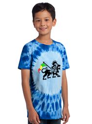 Rasta Lion Kids Shirt - Tie Dye Royal Blue Youth Tee
