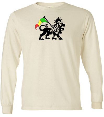 Rasta Lion Long Sleeve Organic Shirt - Natural (off white)