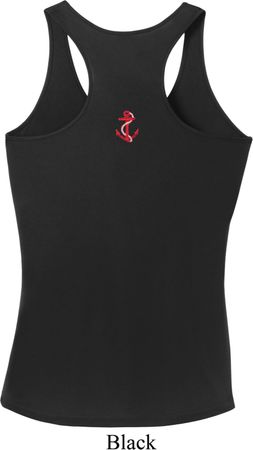 Red Anchor Patch Back Print Ladies Dry Wicking Racerback Tank Top