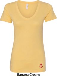 Red Anchor Patch Bottom Print Ladies V-Neck Shirt