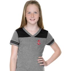 Red Anchor Patch Pocket Print Girls Football Shirt