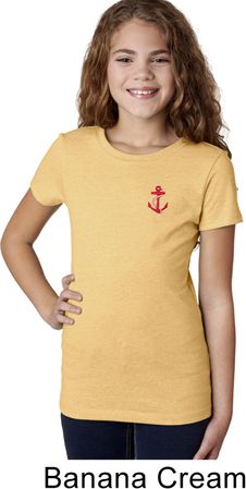 Red Anchor Patch Pocket Print Girls Shirt