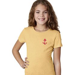 Red Anchor Patch Pocket Print Girls Shirt
