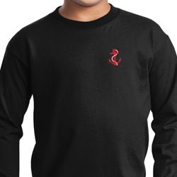 Red Anchor Patch Pocket Print Kids Long Sleeve Shirt