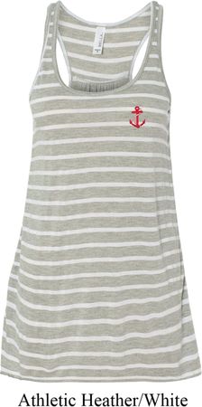 Red Anchor Patch Pocket Print Ladies Flowy Racerback Tanktop