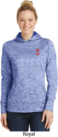 Red Anchor Patch Pocket Print Ladies Moisture Wicking Hoodie
