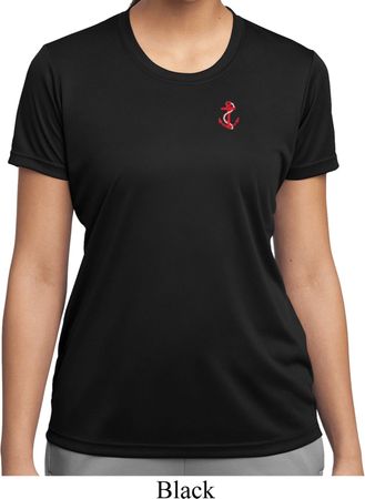 Red Anchor Patch Pocket Print Ladies Moisture Wicking Shirt