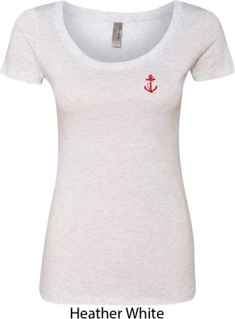 Red Anchor Patch Pocket Print Ladies Scoop Neck Shirt