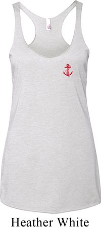 Red Anchor Patch Pocket Print Ladies Tri Blend Racerback Tank Top