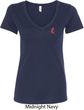 Red Anchor Patch Pocket Print Ladies V-Neck Shirt