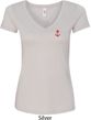 Red Anchor Patch Pocket Print Ladies V-Neck Shirt