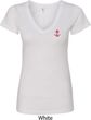 Red Anchor Patch Pocket Print Ladies V-Neck Shirt