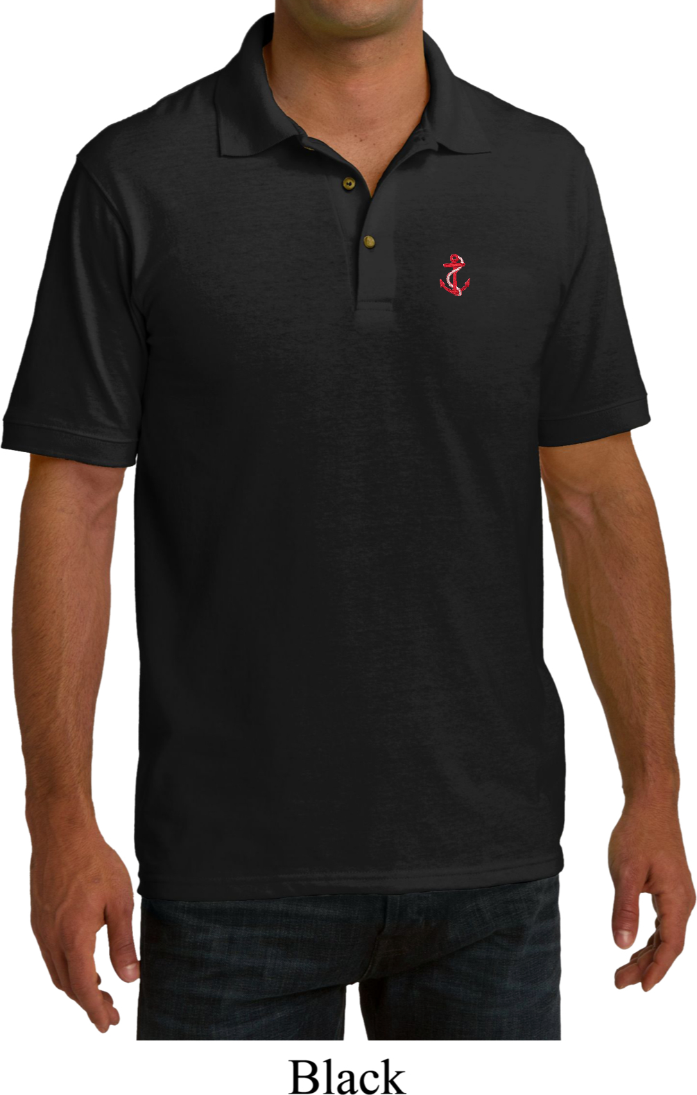 Red Anchor Patch Pocket Print Mens Pique Polo Shirt Red Anchor Patch