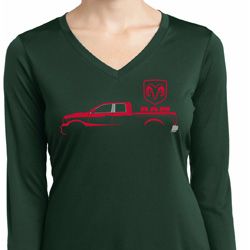 Red Dodge Ram Silhouette Ladies Dry Wicking Long Sleeve