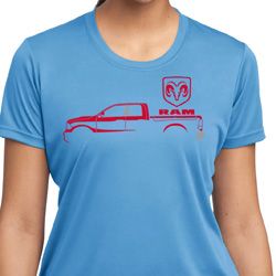 Red Dodge Ram Silhouette Ladies Dry Wicking T-shirt