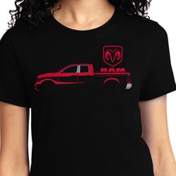 Red Dodge Ram Silhouette Ladies T-shirt