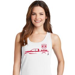 Red Dodge Ram Silhouette Ladies Tank Top
