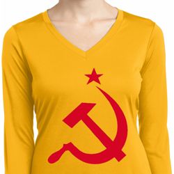 Red Hammer and Sickle Ladies Dry Wicking Long Sleeve Shirt