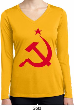 Red Hammer and Sickle Ladies Dry Wicking Long Sleeve Shirt