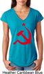 Red Hammer and Sickle Ladies Tri Blend V-Neck Shirt