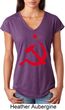Red Hammer and Sickle Ladies Tri Blend V-Neck Shirt