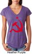 Red Hammer and Sickle Ladies Tri Blend V-Neck Shirt